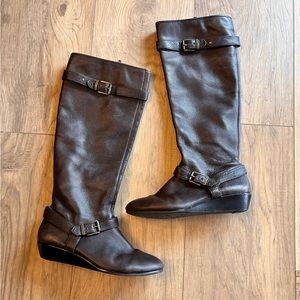 ARTURO CHIANG Talulah Low Wedge Boot size 7.5 Women’s Tall Brown Riding Boots